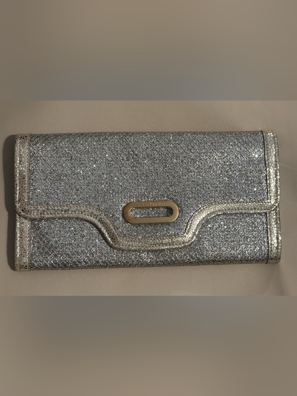 Jimmy Choo Silver Glitter Clutch